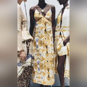 Sz M NWT ZARA Cotton Printed Midi Dress ZW Collection Multicolored 3473/174